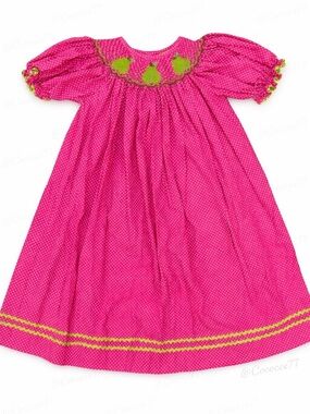 Stellybelly Smocked Bishop Dress Girls Size 6 Pink Polka Dot Pear Boutique